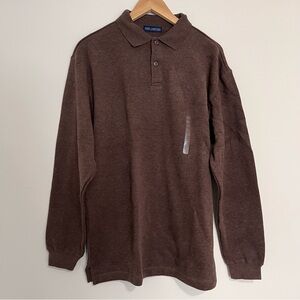 John Ashford Cotton Knit Brown Collared Polo Sweater Medium NWT